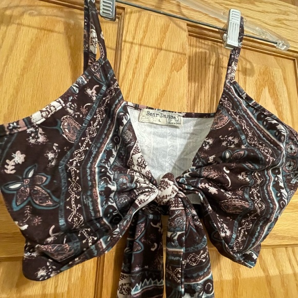 Bear Dance iHeartraves Paisley Brown Tie Front Crop Top | Boho Hippie Festival - Picture 3 of 6